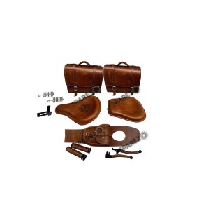 Royal Enfield Classic 500cc 350cc Front and Rear Leather Seat with Bags Belt Grip Lever