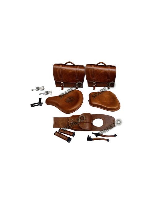 Royal Enfield Classic 500cc 350cc Front and Rear Leather Seat with Bags Belt Grip Lever