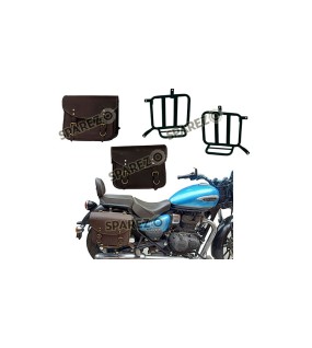 Royal Enfield Meteor 350cc Leather Saddle Bags Rusty Brown With Mounting Pair