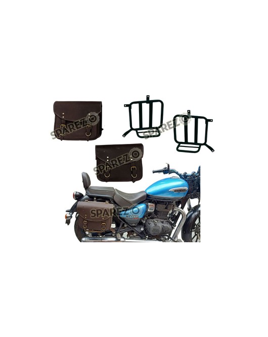 Royal Enfield Meteor 350cc Leather Saddle Bags Rusty Brown With Mounting Pair