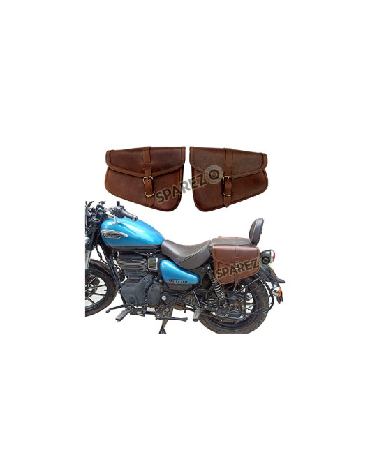 Royal Enfield Meteor 350cc Leather Pannier Bags Pair Brown