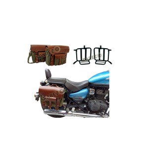 Royal Enfield Meteor 350cc Leather Canvas Bag Olive Color and Mounting Fitting