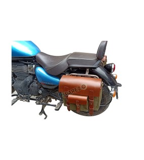 Royal Enfield Meteor 350cc Leather Canvas Bag Olive Color and Mounting Fitting