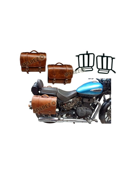 Royal Enfield Meteor 350cc Leather Brown Tan Bags With Mounting Fitting