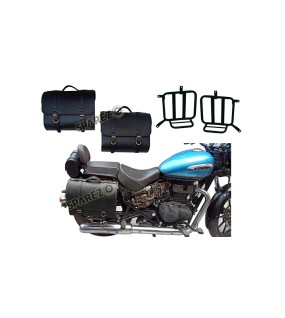 Royal Enfield Meteor 350cc Leather Black Saddle Bag Pair With Mounting