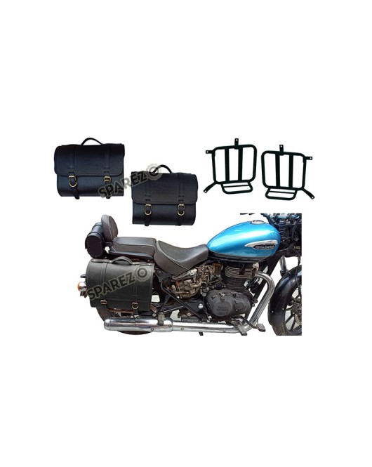 Royal Enfield Meteor 350cc Leather Black Saddle Bag Pair With Mounting