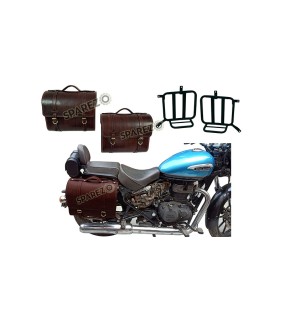 Royal Enfield Meteor 350cc Leather Antique Brown Saddle Bag Pair With Mounting