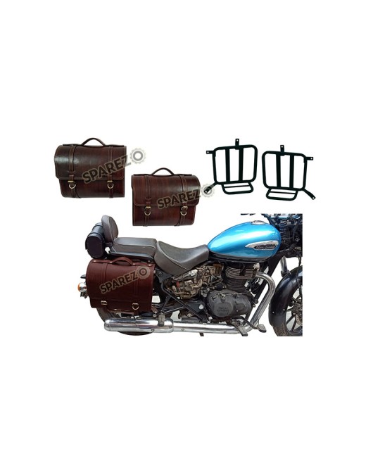 Royal Enfield Meteor 350cc Leather Antique Brown Saddle Bag Pair With Mounting