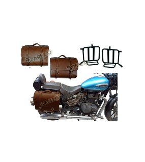 Royal Enfield Meteor 350cc Leather Brown Pannier Bags Pair With Mounting