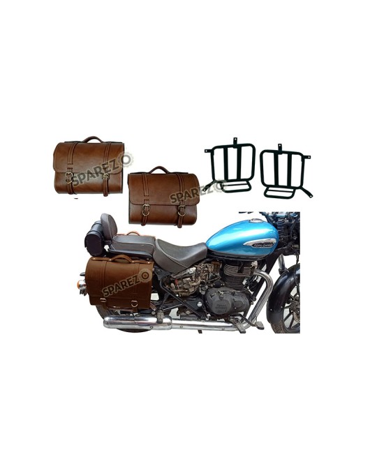 Royal Enfield Meteor 350cc Leather Brown Pannier Bags Pair With Mounting