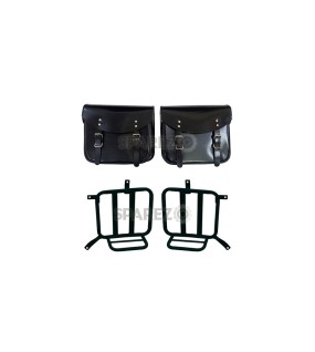 Royal Enfield Meteor 350cc Leather Saddle Bags Glossy Black With Mounting Pair