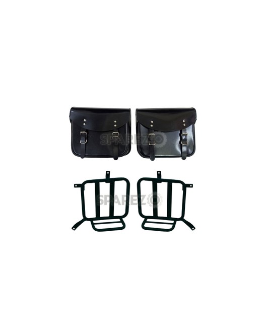 Royal Enfield Meteor 350cc Leather Saddle Bags Glossy Black With Mounting Pair
