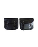Royal Enfield Meteor 350cc Leather Saddle Bags Glossy Black With Mounting Pair