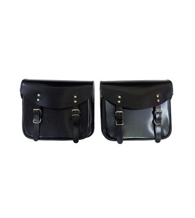Royal Enfield Meteor 350cc Leather Saddle Bags Glossy Black With Mounting Pair