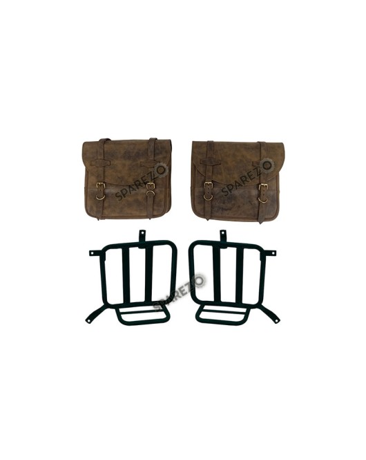 Royal Enfield Meteor 350cc Leather Saddle Bags Dust Color With Mounting Pair