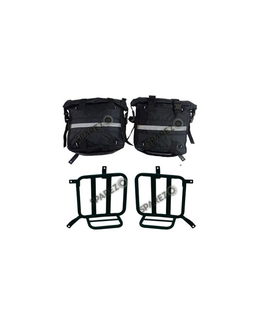 Royal Enfield Meteor 350cc Canvas Saddle Bags Pair Black With Mounting D1
