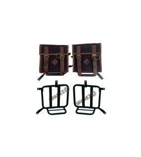 Royal Enfield Meteor 350cc Canvas and Leather Saddle Bags With Mounting Pair D1