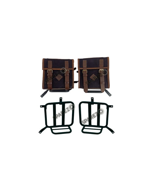 Royal Enfield Meteor 350cc Canvas and Leather Saddle Bags With Mounting Pair D1