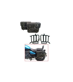 Royal Enfield Meteor 350 Grey Black Leather Bags with Mounting Pair