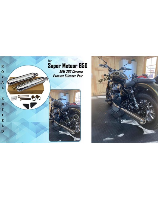 Royal Enfield Super Meteor 650 AEW 202 Chrome Exhaust Silencer LH and RH Pair  