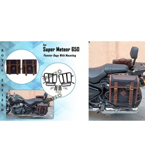 Royal Enfield Super Meteor 650 Canvas Leather Bags With Pannier Mounting Pair