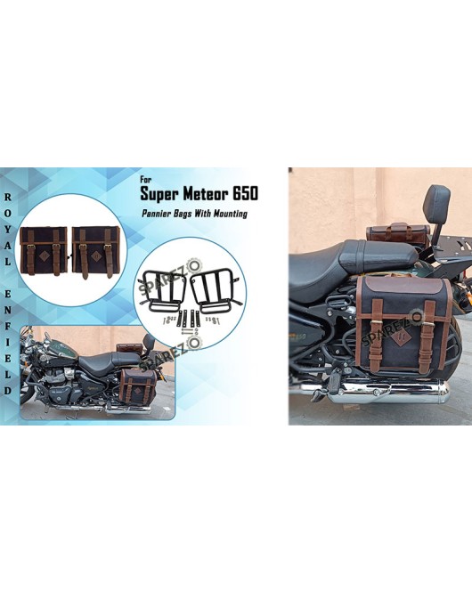 Royal Enfield Super Meteor 650 Canvas Leather Bags With Pannier Mounting Pair