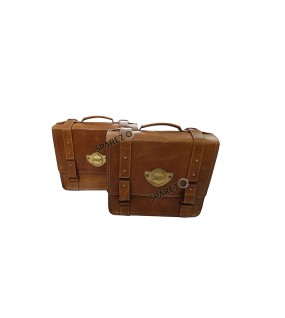 Royal Enfield Super Meteor 650 Tan Brown Leather Pannier Bags With Mounting Pair