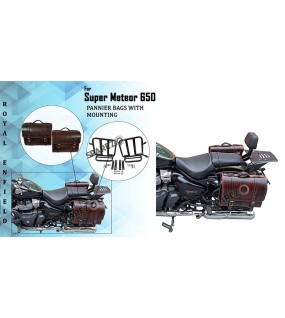 Royal Enfield Super Meteor 650 Antique Brown Leather Pannier Bags and Mounting
