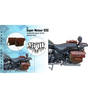 Royal Enfield Super Meteor 650 Olive Canvas Leather Pannier Bags and Mounting
