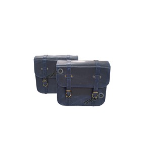 Royal Enfield Super Meteor 650 Navy Blue Leather Pannier Bags and Mounting LH RH