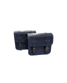 Royal Enfield Super Meteor 650 Navy Blue Leather Pannier Bags and Mounting LH RH