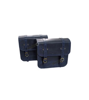 Royal Enfield Super Meteor 650 Navy Blue Leather Pannier Bags and Mounting LH RH