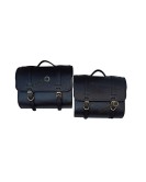 Royal Enfield Super Meteor 650 LH RH Black Leather Pannier Bags Pair and Mounting