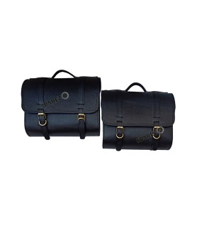 Royal Enfield Super Meteor 650 LH RH Black Leather Pannier Bags Pair and Mounting