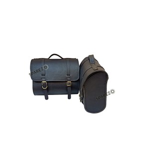 Royal Enfield Super Meteor 650 LH RH Black Leather Pannier Bags Pair and Mounting