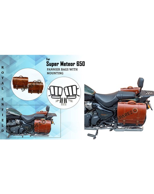 Royal Enfield Super Meteor 650 Brown Tan Leather Bags With Pannier Mounting