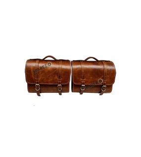 Royal Enfield Super Meteor 650 Brown Tan Leather Bags With Pannier Mounting