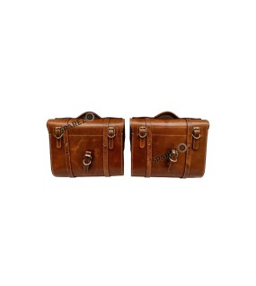 Royal Enfield Super Meteor 650 Brown Tan Leather Bags With Pannier Mounting