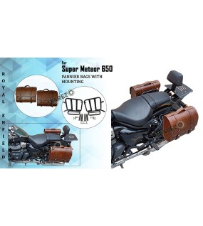 Royal Enfield Super Meteor 650 Brown Leather Bags With Pannier Mounting Pair